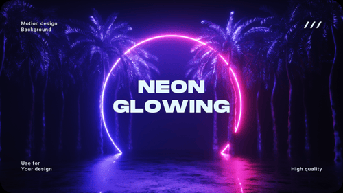Animated Neon Circle Frame with Palm Trees on a Dark Background
