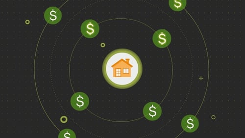 Animated House Icon with Orbiting Dollar Signs for Finance