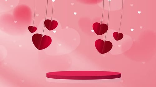 Pink Podium Display Products Valentines Day Love Platform Stand Show Cosmetic With Craft Animation