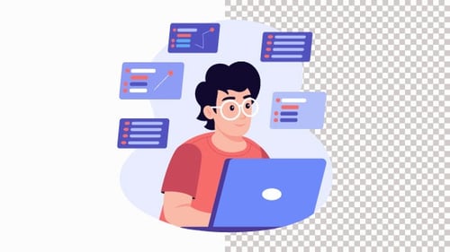Coder Immersed In A Room Full Of Floating Animation Alpha Channel