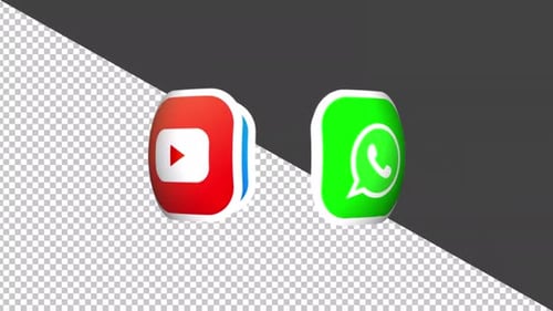 Rotating Glossy 3D Social Media Icons Animation