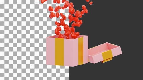 3D Animation of Romantic Gift Box with Heart Ribbon | Alpha Channel