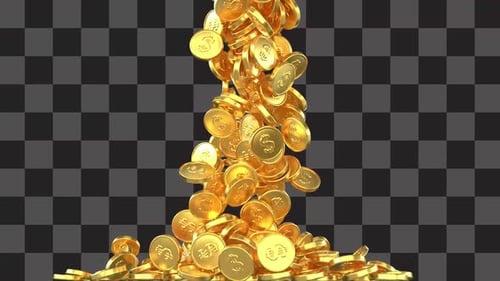 Gold Coins Falling and Piling Up Animation
