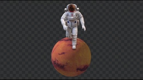 Running Astronaut in Mars Surface, Loop + Alpha Channel