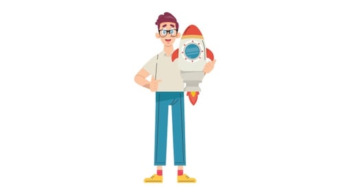 Flat Design Animated Rocket And Businessman - Transparency