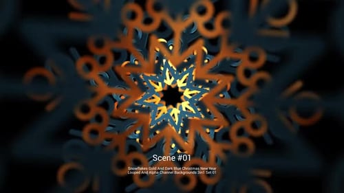 Snowflakes Gold And Dark Blue Christmas New Year Looped And Alpha Channel Backgrounds 3in1 Set01