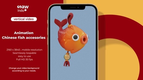 3D Vertical Lucky Fish Prosperity Loop Animation tranparent