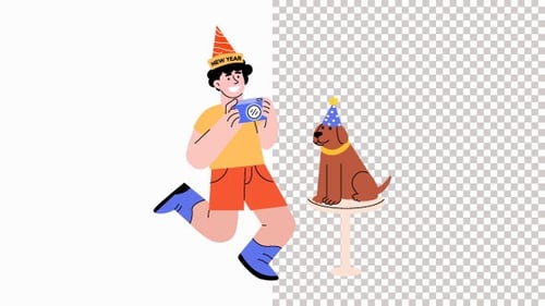 Boy Running With Party Hat Animation Alpha Channel