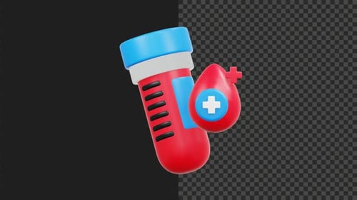 Animated 3D Medical Test Tube and Blood Drop Icon