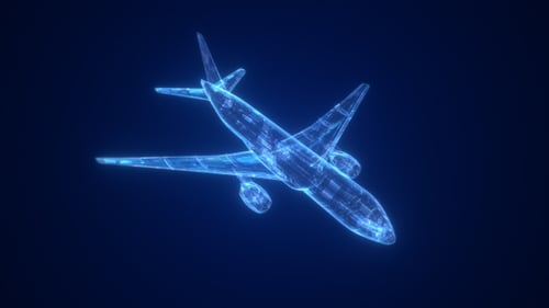 Futuristic Holographic Airplane Digital Wireframe Rotation