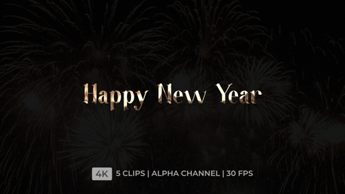 Gold Happy New Year Text Reveal with Exploding Confetti