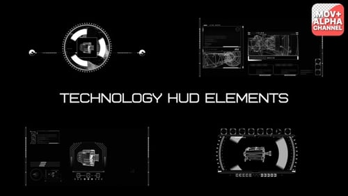 Futuristic Technology HUD Elements with Rotating Wireframe Displays