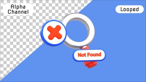 3D Search Not Found Error with Magnifying Glass Animation | Alpha Channel