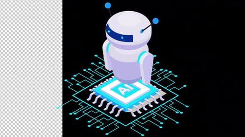 Modern Isometric AI Robot Chip Animation