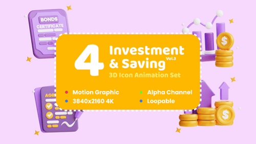 3d Investment And Saving Icon Animation Set