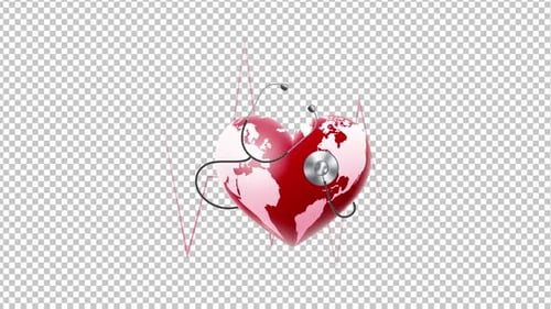 Global Health Heart Stethoscope and ECG Line Animation