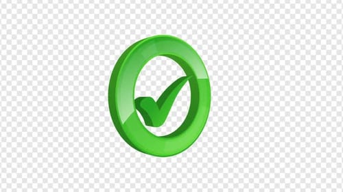 Glossy Green Checkmark 3D Icon Spinning Animation