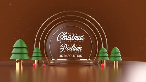 Christmas Product Display Stage with Golden Rings and Falling Snow