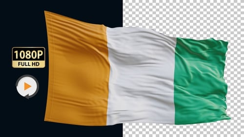 Realistic Waving Flag of Côte d'Ivoire with Alpha Channel