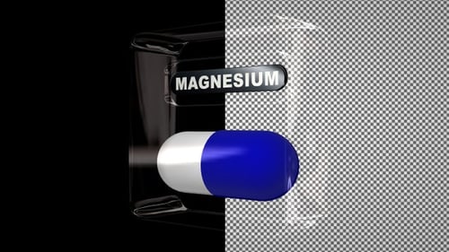 Magnesium Pill in a Glass Cube, Capsule, Alpha Channel, Looped