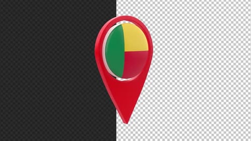 Benin Flag 3D Location Map Pin Animation