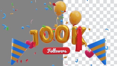 3D Animation of Thanks Followers 100K | Alpha Channel