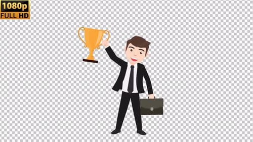 man With A Winner's Cup 2D | Alpha channel