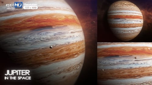 Realistic 3D Animation of Jupiter and Moons in Space