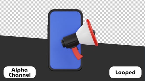 Animated 3D Megaphone and Smartphone for Digital Marketing