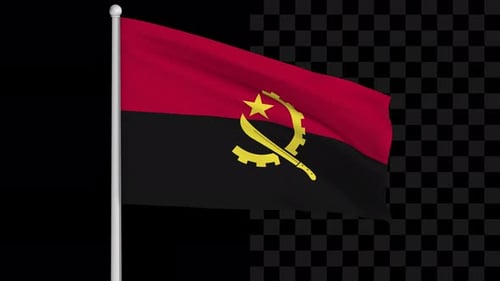 Angola Flag Waving on Flagpole with Alpha Channel
