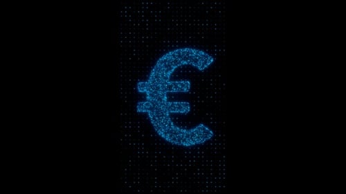Vertical video blue neon euro icon hologram loop animation