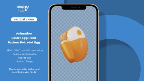 3D Animation Vertical Easter Egg Paint Pattern Polcadot Egg Loop 4K No Background