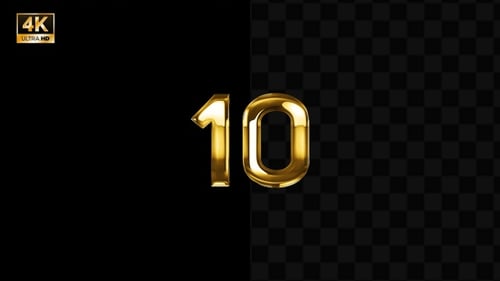 Shiny Golden 3D Countdown Timer From Ten To Zero