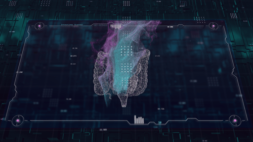 Futuristic Medical Scan of Human Intestines with HUD Display