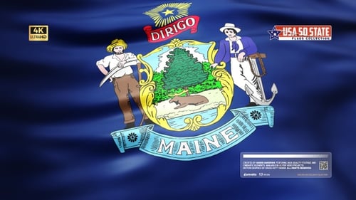 Animated Maine State Flag with Realistic Waving Texture