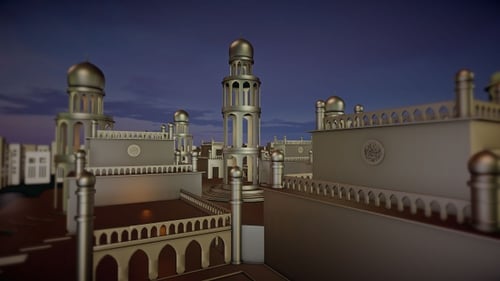 3D-Rendering-Moschee auf dem Gipfel der Stadt