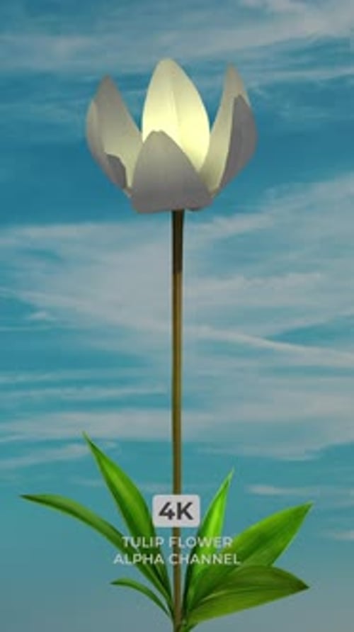 Tulip Flower with Green Leaves On Transparent Background