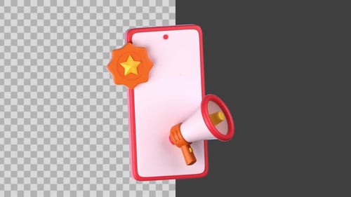 3D Animated Smartphone with Digital Marketing Icons and Alpha Channel