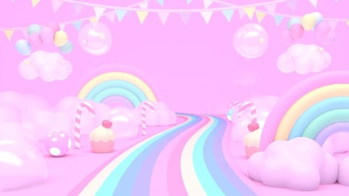 Sweet Pastel Rainbow Candy Wonderland Loop Background