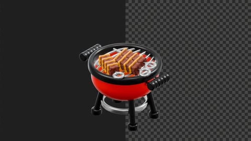 4k Cartoon-Barbecue-Grill-Videoanimationsspieße zum Kochen von Sommergerichten