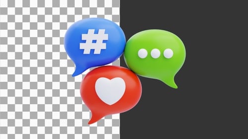 3D Animation of Social Media Chat Bubble Trio | Alpha Channel