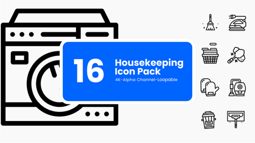 Animated Line Art Cleaning and Housekeeping Icons
