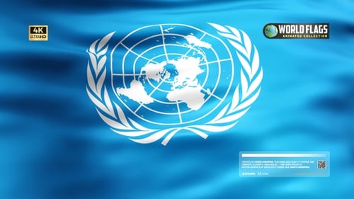 Waving United Nations Flag Showing Global Map and Olive Branches