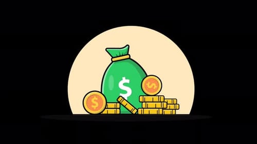 Animated Money Bag with Falling Gold Coins in Flat Design