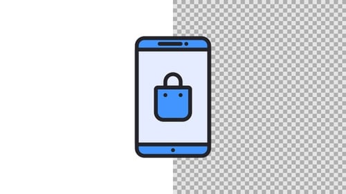 Animated Flat Design Shopping Bag Icon on Smartphone