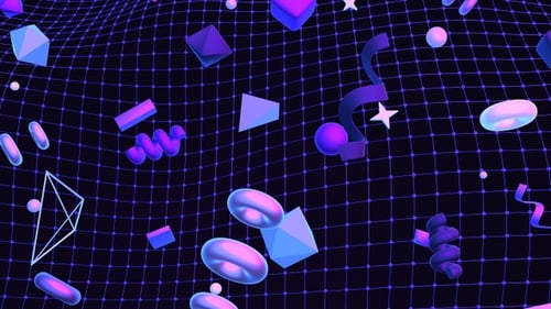 Abstract Geometric Shapes Floating on Grid Background Loop