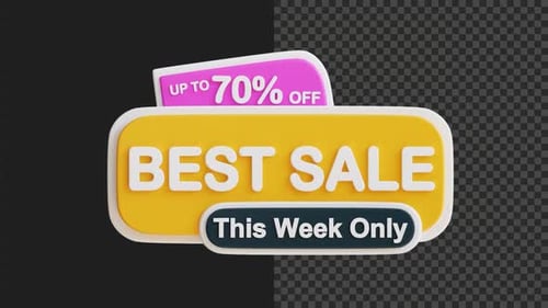Animated 3D Best Sale Discount Tag with Percent Off Promotion