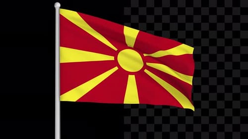 North Macedonia Flag Waving with Alpha Channel Loop