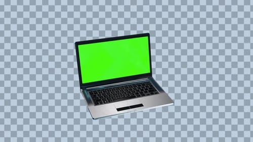 Rotating 3D Laptop with Green Screen and Alpha Channel