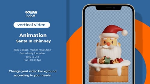 3D Animation Santa In Chimney 4 K Loop Funny Christmas With Transparent Vertical